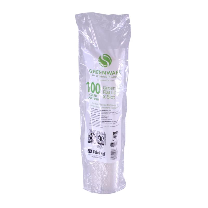 Greenware® Lid Flat 3.8X0.3 IN PLA Clear For 9-12-14 OZ Cold Cup Straw Slot Identification 1000/Case