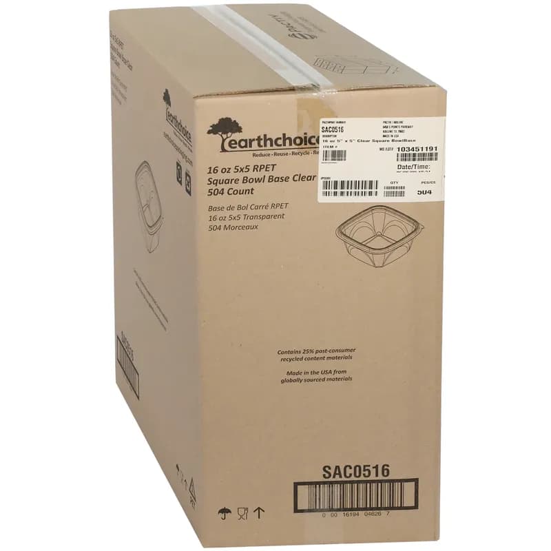 Bowl 16 OZ RPET Clear Square 504/Case