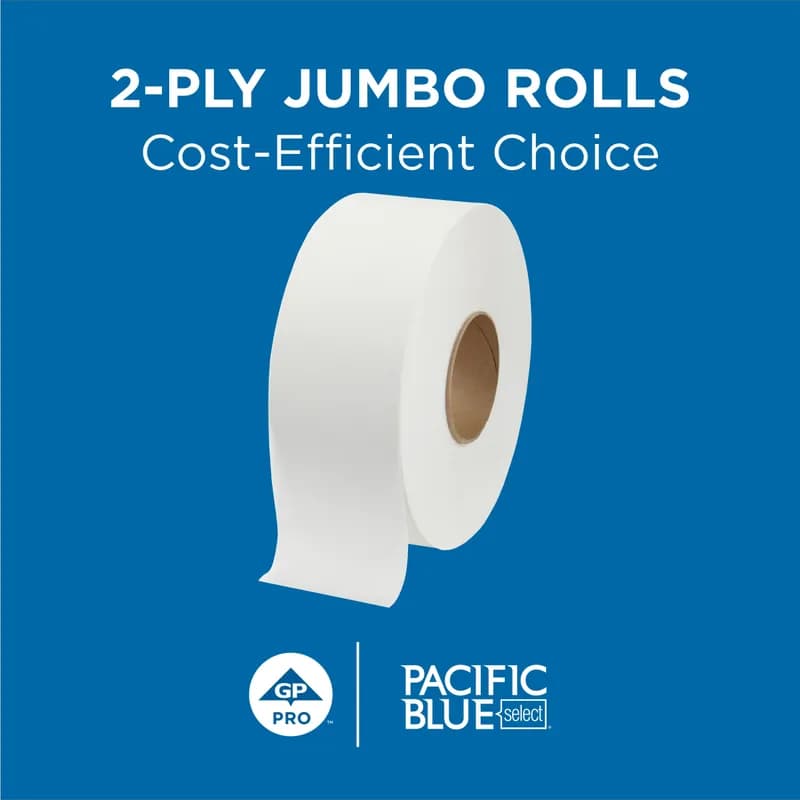 Pacific Blue Select Toilet Paper & Tissue Roll 3.3IN X1000FT 2PLY White Jumbo (JRT) 1000 Sheets/Roll 8 Rolls/Case