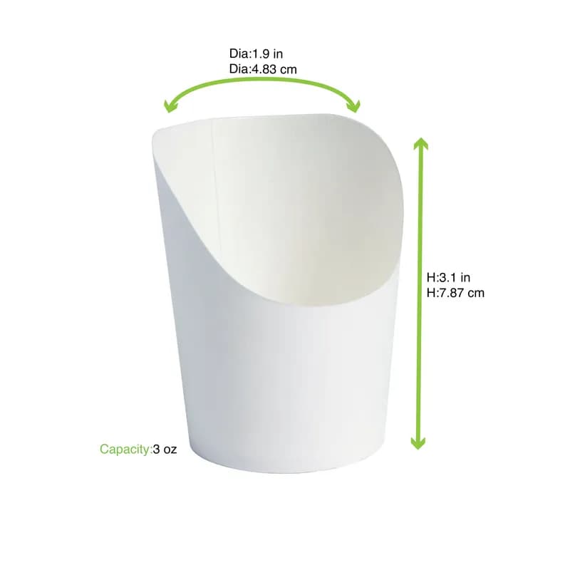 French Fry Cup & Scoop 1.9X3.1 IN Paper White Round Grease Resistant 50 Count/Pack 10 Packs/Case 500 Count/Case