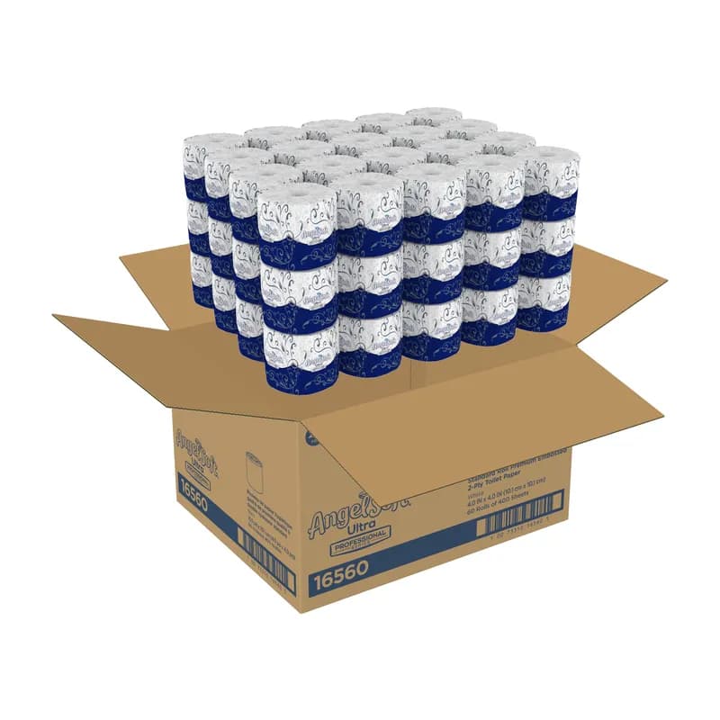 Angel Soft Ultra Professional® Toilet Paper & Tissue Roll 2PLY White Embossed Sheet L x W: 4IN X 4IN 400 Sheets/Roll