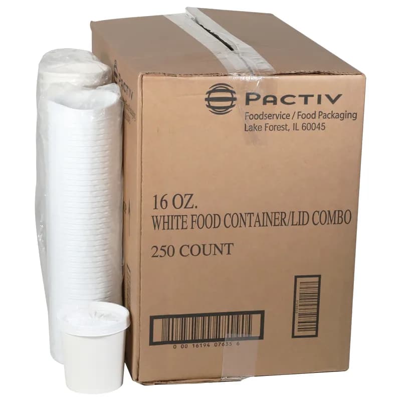 Soup Food Container Base & Lid Combo With Flat Lid 16 OZ Paperboard White Round 250/Case