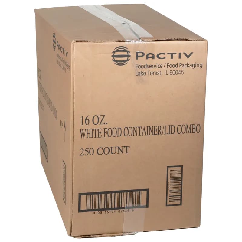 Soup Food Container Base & Lid Combo With Flat Lid 16 OZ Paperboard White Round 250/Case