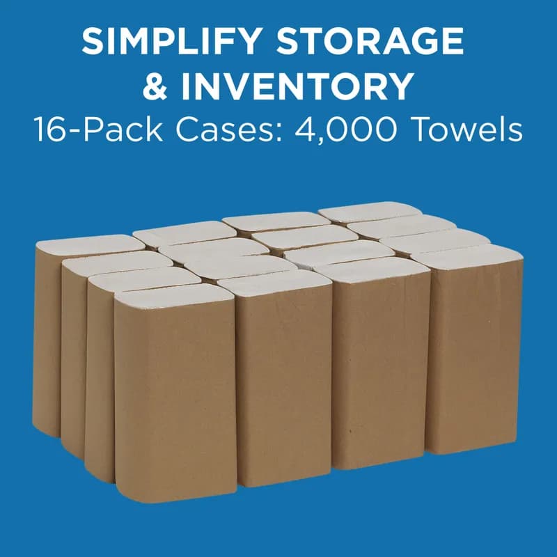 Pacific Blue Basic Folded Paper Towel 9.4X9.2 IN 1PLY White 1/2 Fold 250 Count/Pack 16 Packs/Case 4000 Count/Case