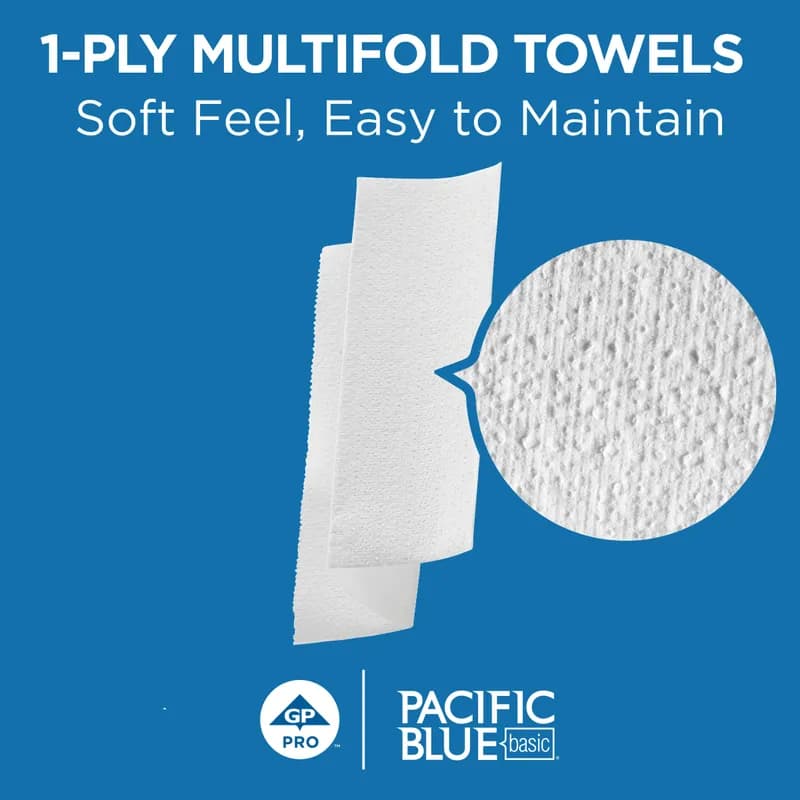 Pacific Blue Basic Folded Paper Towel 9.4X9.2 IN 1PLY White 1/2 Fold 250 Count/Pack 16 Packs/Case 4000 Count/Case