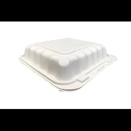 Pebble Box Take-Out Container Hinged 9.13X8.81X3 IN PP White Microwave Safe Grease Resistant 150/Case