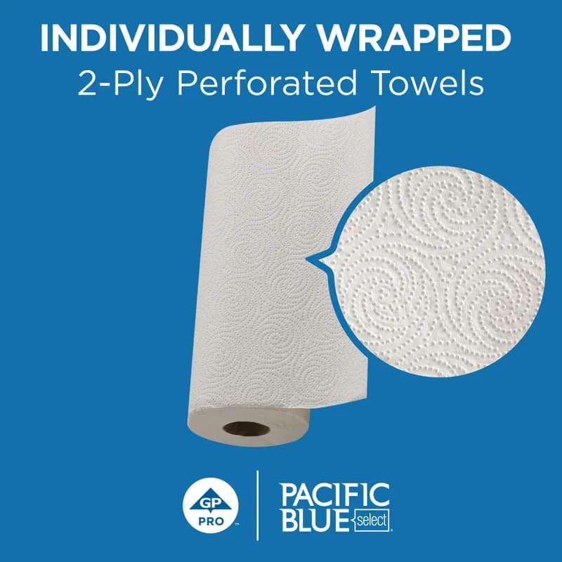Pacific Blue Select Household & Kitchen Roll Paper Towel 8.8X11 IN 2PLY White 85 Sheets/Roll 30 Rolls/Case