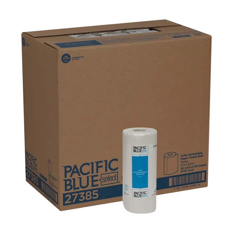 Pacific Blue Select Household & Kitchen Roll Paper Towel 8.8X11 IN 2PLY White 85 Sheets/Roll 30 Rolls/Case