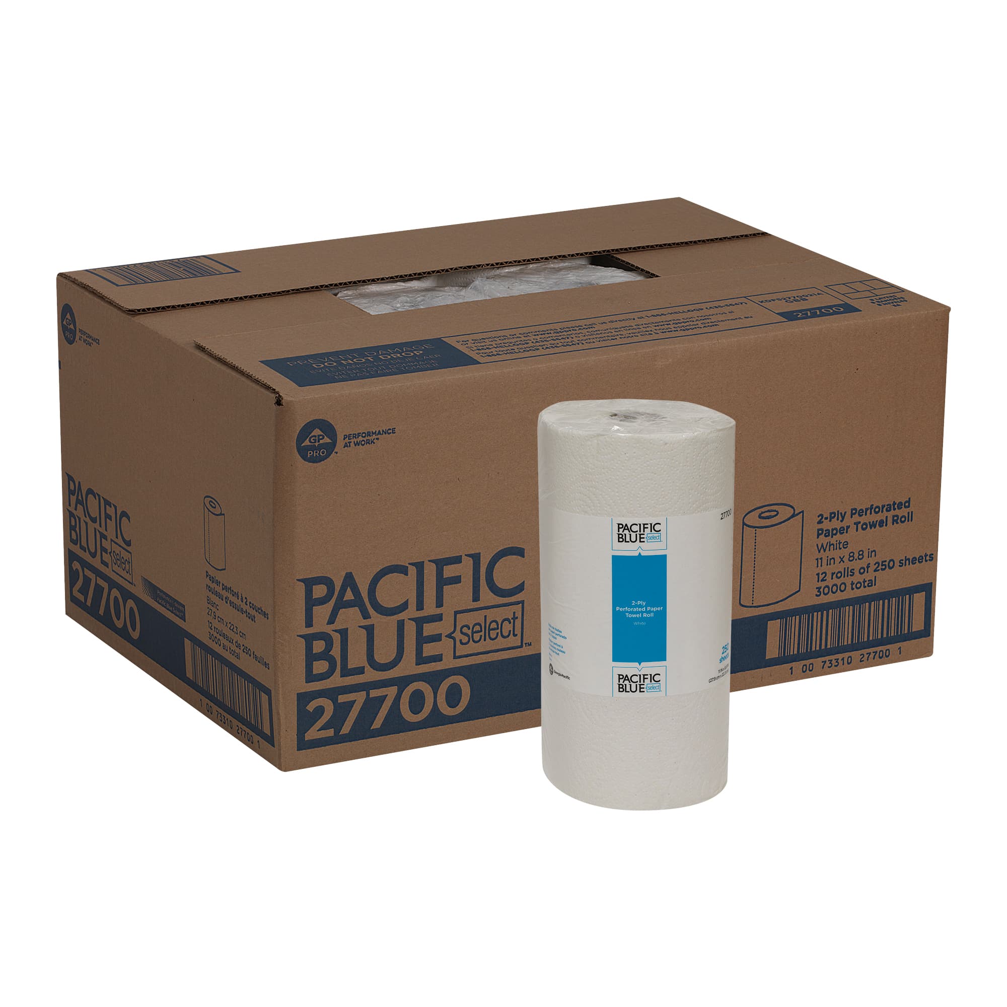 Pacific Blue Select Household & Kitchen Folded Paper Towel Jumbo 8.8X11.5 IN 2PLY White 250 Sheets/Pack 12 Packs/Case