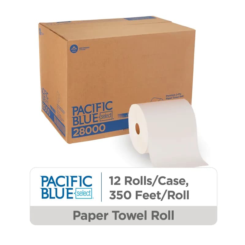 Pacific Blue Select Roll Paper Towel 7.875IN X350FT 2PLY White Standard Roll 2.025IN Core Diameter 12 Rolls/Case