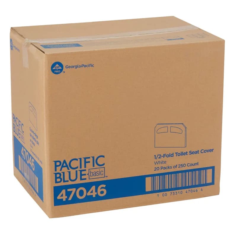 Pacific Blue Basic Toilet Seat Cover 17X14.5 IN 1PLY White Half-Fold 250 Sheets/Pack 20 Packs/Case 5000 Sheets/Case