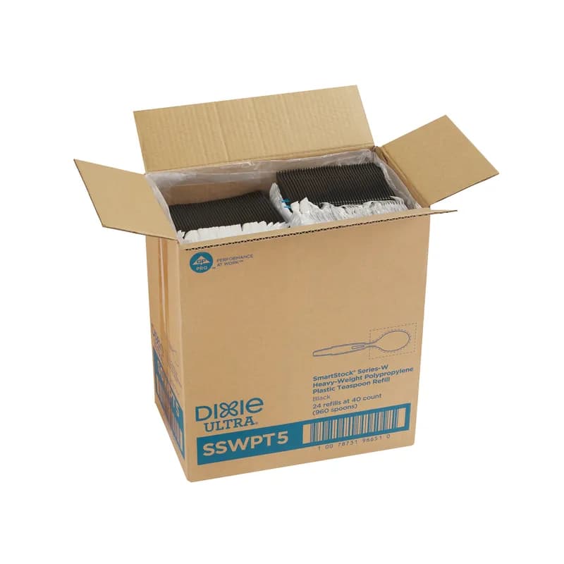 Dixie® Ultra SmartStock® Series-W Teaspoon PP Black Heavyweight Individually Wrapped Refill 960/Case