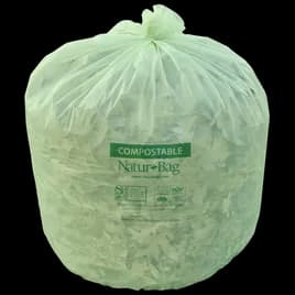 Natur-Bag Compostable Liner 33X40 IN 33 GAL Green Plastic 1MIL 25 Count/Roll 7 Rolls/Case 200 Count/Case