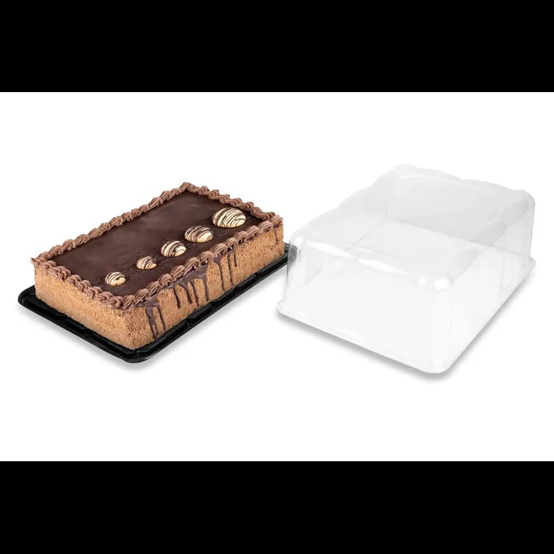 1/4 Sheet Cake Tray & Lid Combo With Dome Lid PET Black Clear Scalloped Medium Weight 50/Case