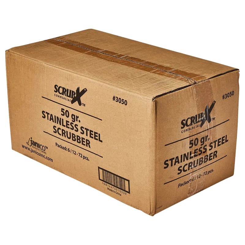 ScrubX Scrub Sponge 1.76 OZ 50GM Stainless Steel Silver 12 Count/Box 6 Box/Case 72 Count/Case