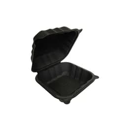 Pebble Box Take-Out Container Hinged With Dome Lid 6X6X3.25 IN PP Black Square Microwave Safe Grease Resistant 480/Case