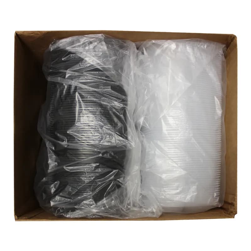 Take-Out Container Hinged With Dome Lid 10X10X1.84 IN 3 Compartment PP Black Clear Square 148/Case