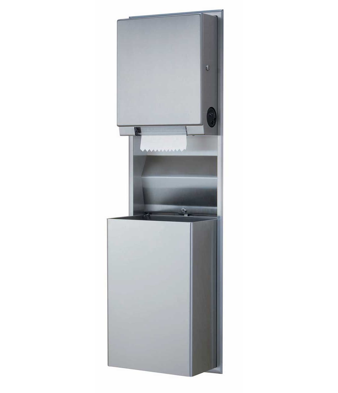 Paper Towel Dispenser & Waste Receptacle Stainless Steel Recessed Mounted Satin Manual Classic Convertible 1/Each