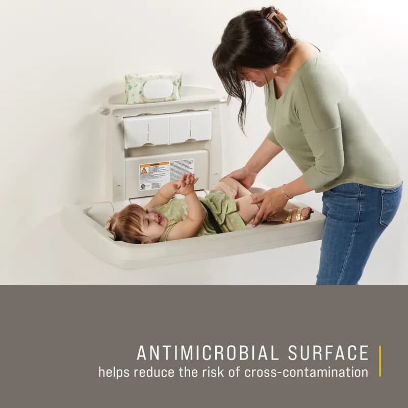 Baby Changing Station 33.25X21.50X4.00 IN White Plastic Horizontal Hygienic Ergonomic 1/Each