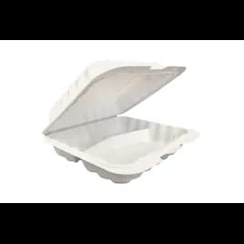 Pebble Box Take-Out Container Hinged 7.88X8X2.5 IN 3 Compartment PP White Microwave Safe Grease Resistant 150/Case