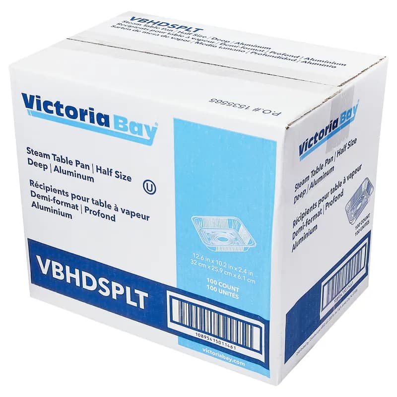 Victoria Bay Steam Table Pan 1/2 Size Aluminum Silver Deep 100/Case