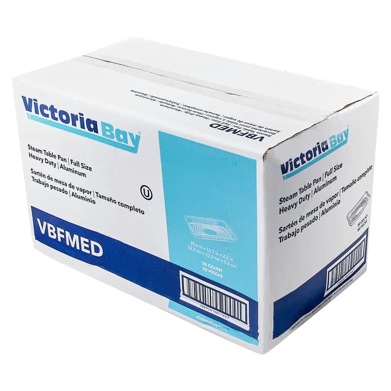 Victoria Bay Steam Table Pan Full Size 17.625X9.625X2.25 IN Aluminum Silver Medium Deep 50/Case