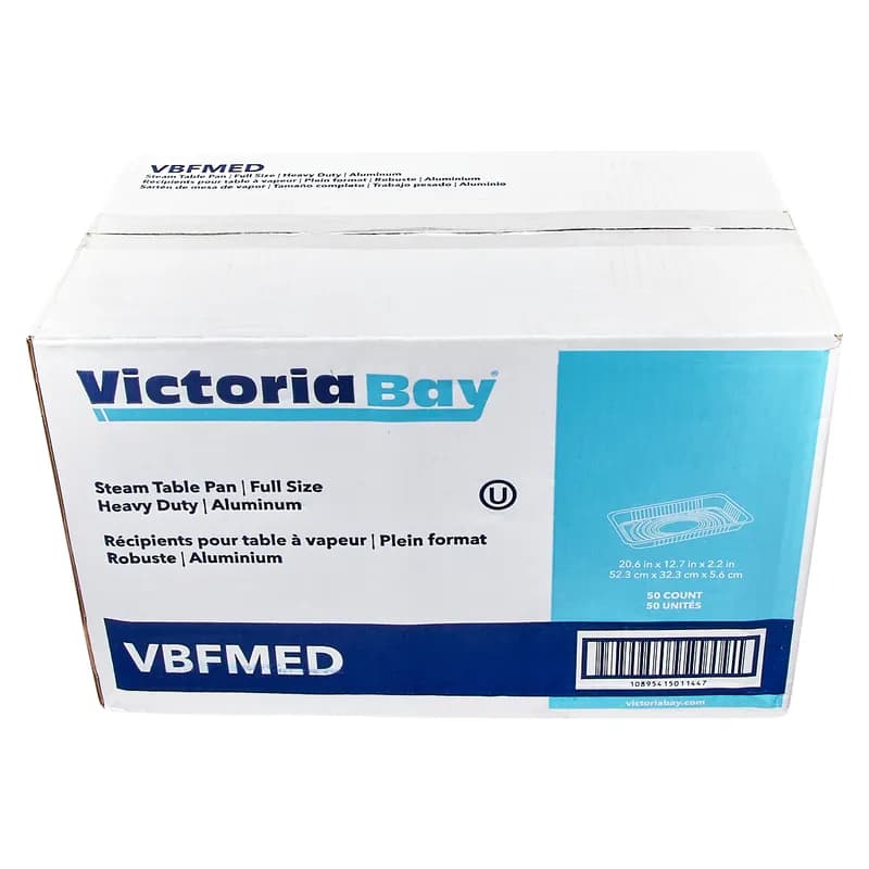 Victoria Bay Steam Table Pan Full Size 17.625X9.625X2.25 IN Aluminum Silver Medium Deep 50/Case
