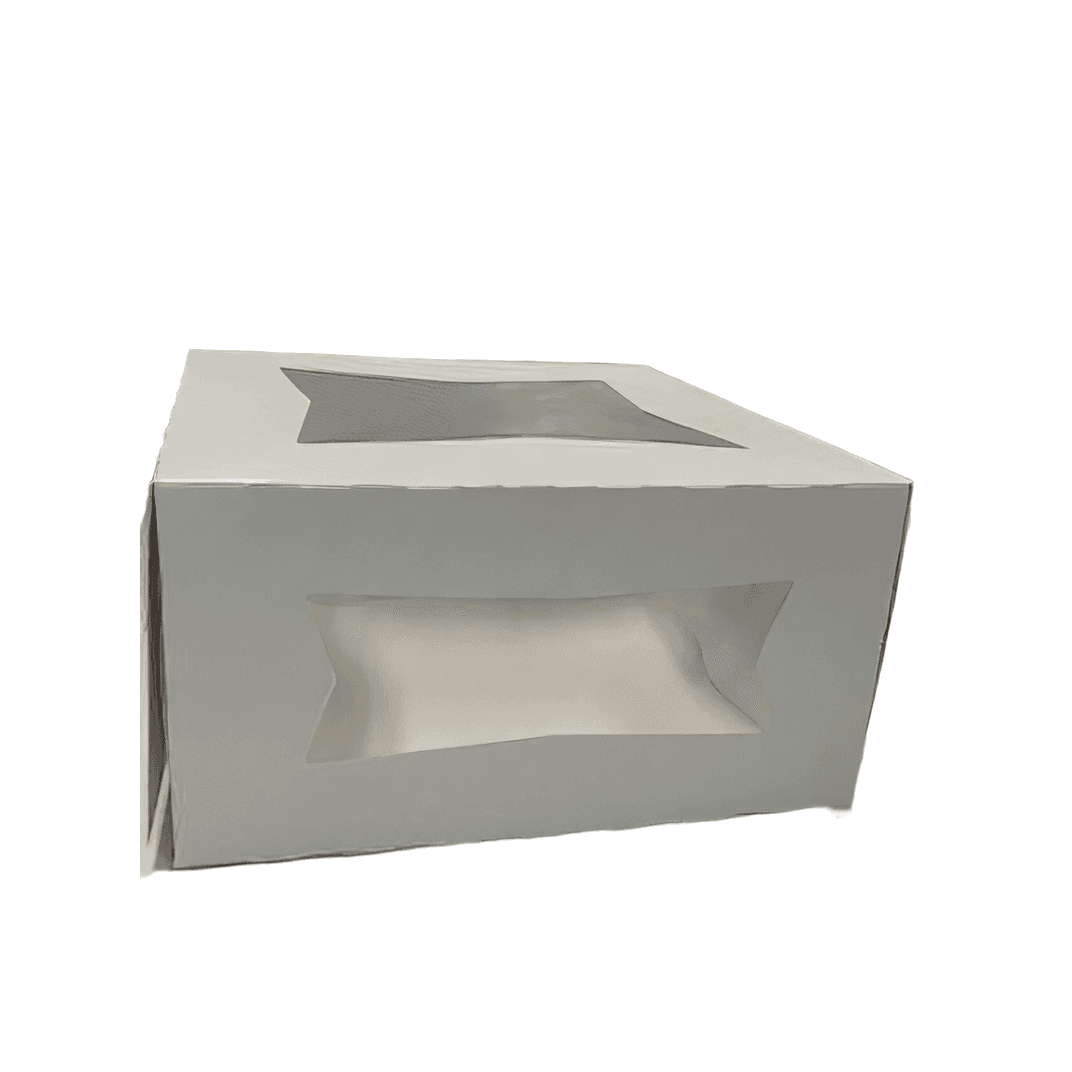 Bakery Box 8X8X4 IN SBS Paperboard White Square Tuck Top 4 Corner Beers Automatic With Window 150/Bundle