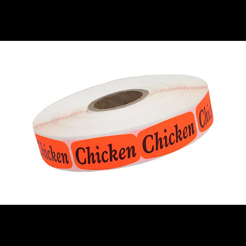 Chicken Label Black Fluorescent Red Short Oval 1000 Count/Roll 50 Rolls/Case 50000 Count/Case