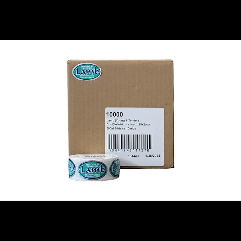 Young & Tender Lamb Meat Label 1.25X2 IN Silver Green Blue White Oval Foil 500 Count/Roll 20 Rolls/Case 10000 Count/Case