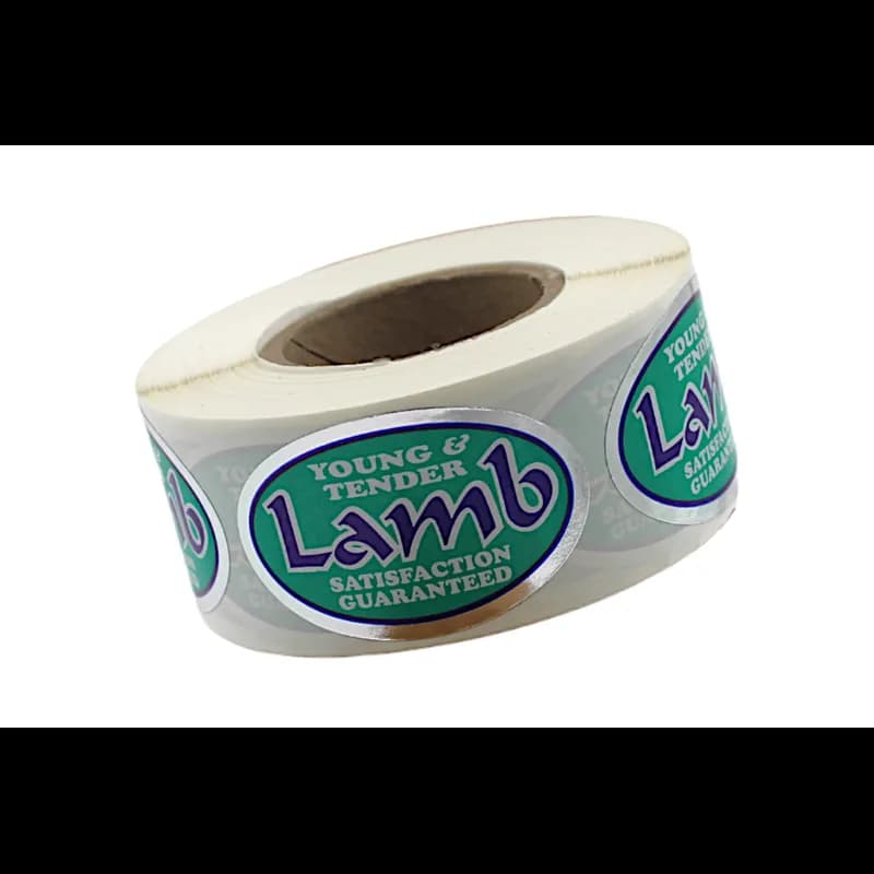 Young & Tender Lamb Meat Label 1.25X2 IN Silver Green Blue White Oval Foil 500 Count/Roll 20 Rolls/Case 10000 Count/Case