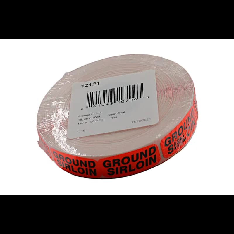 Ground Sirloin Label Black Fluorescent Red Short Oval Dayglo 1000 Count/Roll 50 Rolls/Case 50000 Count/Case
