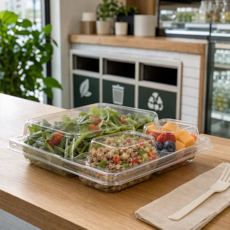 WorldView Lid Dome 9X9X3 IN 3 Compartment PLA Clear Square For Compartment Tray 200/Case