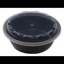 Take-Out Container Base & Lid Combo With Dome Lid 18 OZ Plastic Black Clear Round 150/Case