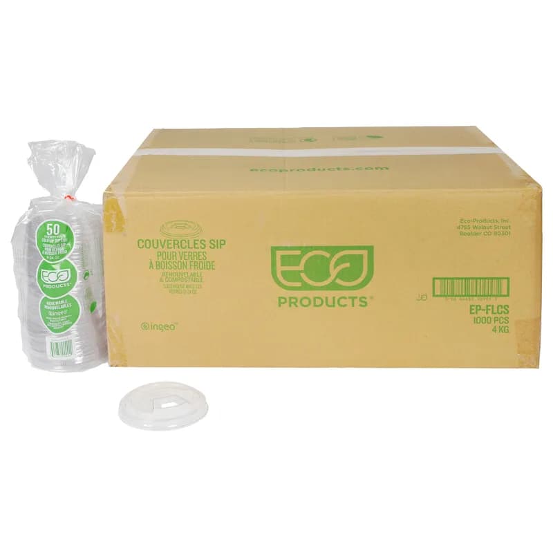 GreenStripe® Lid Flat PLA Translucent For 24-12-9 OZ Cold Cup Sip Through 1000/Case