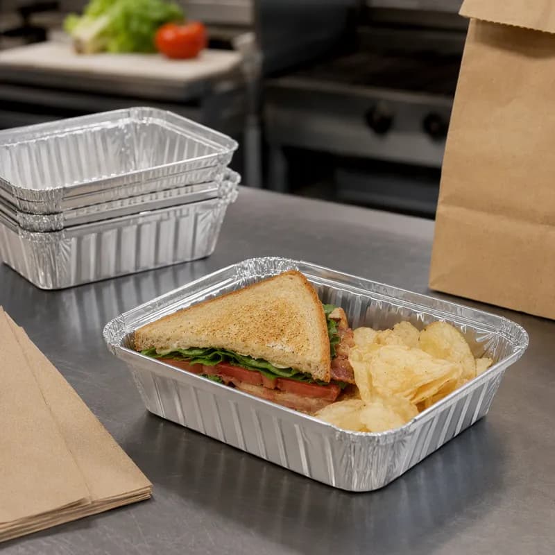 Take-Out Container Base 5.75X4.875X1.8125 IN Aluminum Silver Oblong 1000/Case