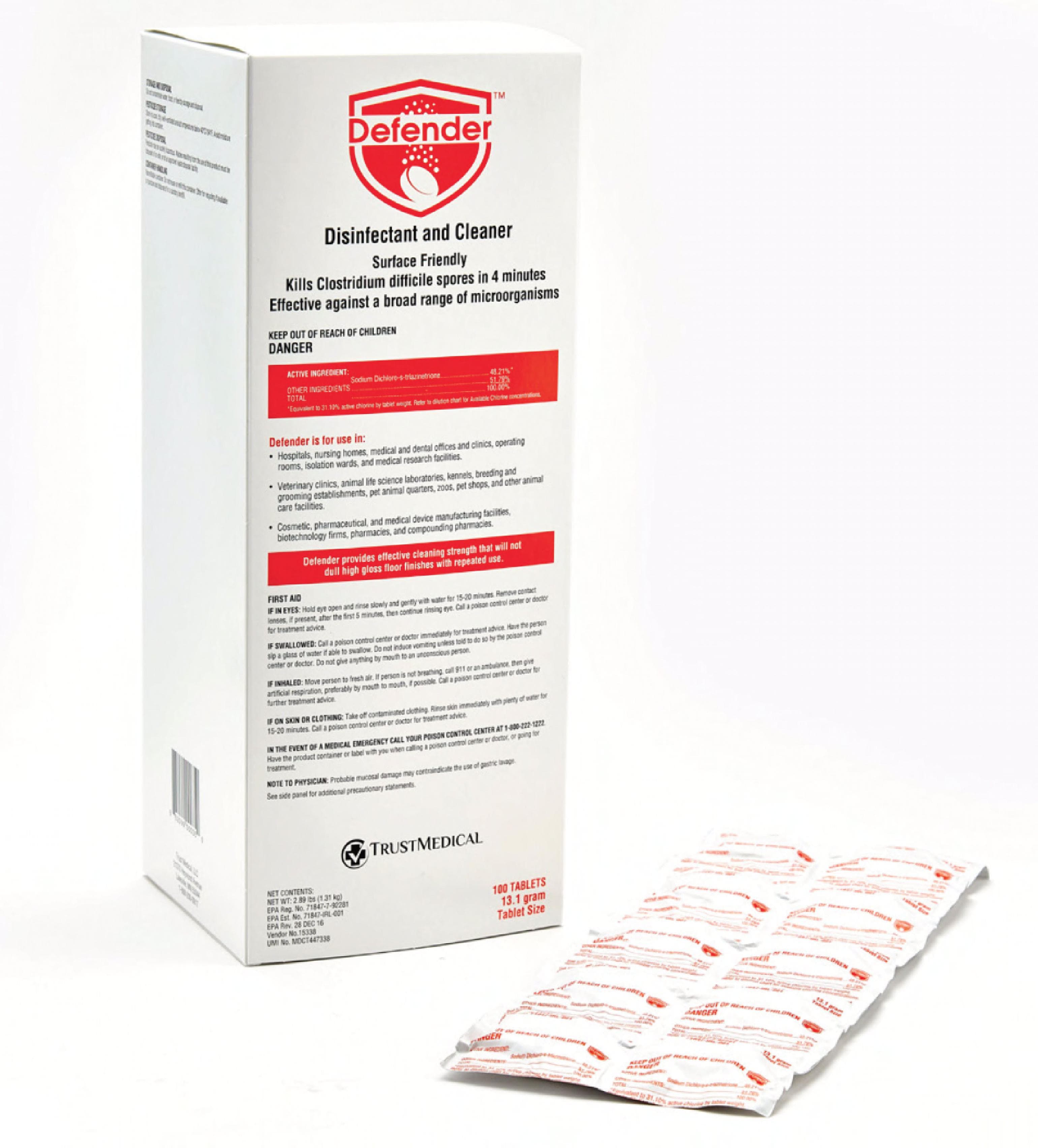 Defender® Mild Scent Disinfectant Cleaner Multi Surface Tablet Sporicidal 100/Box