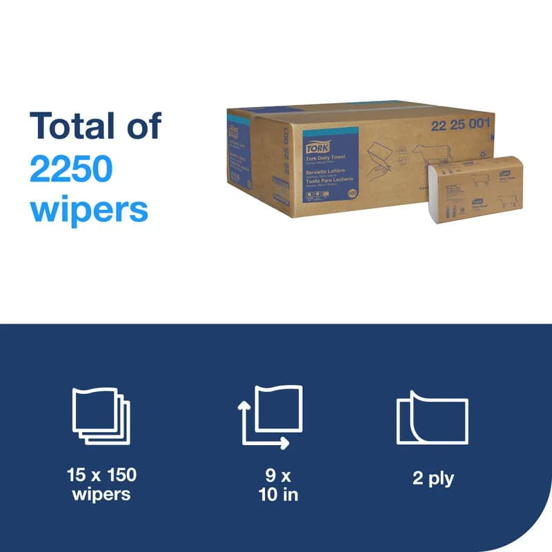 Tork Dairy Cow Udder Wipe 10X9 IN Folded: 5X9 IN Natural White Single Fold Refill Universal 150 Count/Pack