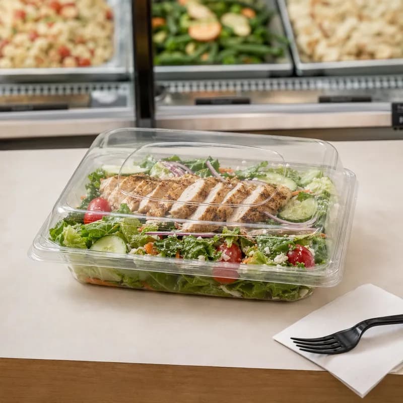 Dart® ClearPac® Lid Dome 9X7.375 IN 1 Compartment OPS Clear Rectangle For 48-64 OZ Container Unhinged 250/Case