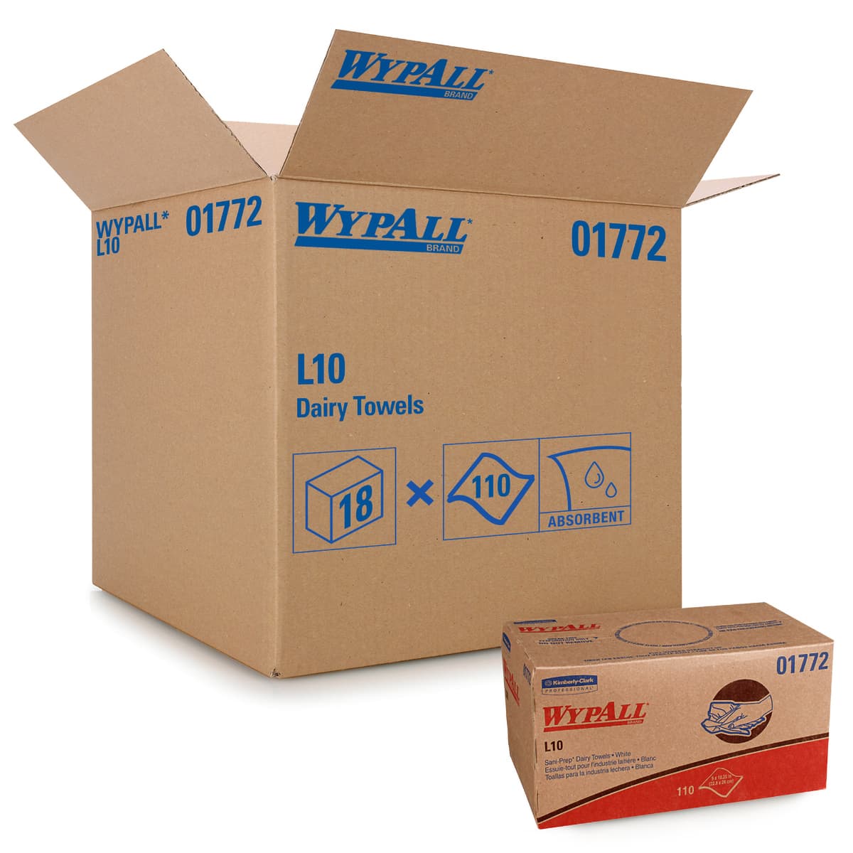 WypAll® Cleaning Towel 9X10.25 IN HydroKnit White Pop-Up Box Dairy 110 Count/Box 18 Box/Case 1980 Count/Case