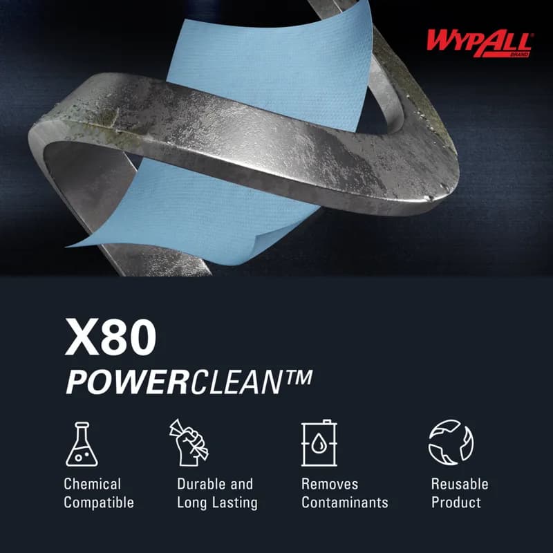 WypAll® X80 Cleaning Towel 11.1X16.8 IN Heavy Duty HydroKnit Blue Brag Box 160/Case