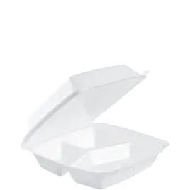 Dart® Take-Out Container Hinged 8.36X7.96X3.2 IN 3 Compartment XPS White Insulated Convertible 100 Count/Pack 2 Packs/Case