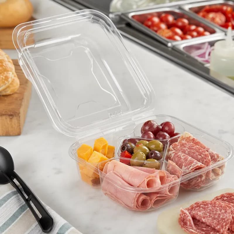 Polar Pak® Deli Container Hinged With Dome Lid 12 OZ 4 Compartment PET Clear Square 150/Case