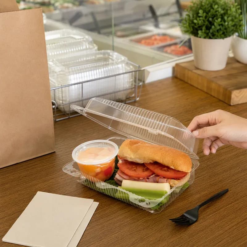 WNA Lunch Take-Out Container Hinged 7.5X4.8X2.3 IN Clear Shallow 500/Case