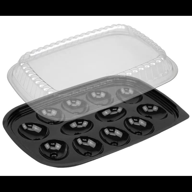 Deviled Egg Serving Tray Base & Lid Combo With Dome Lid PET Black Clear Rectangle 328/Case