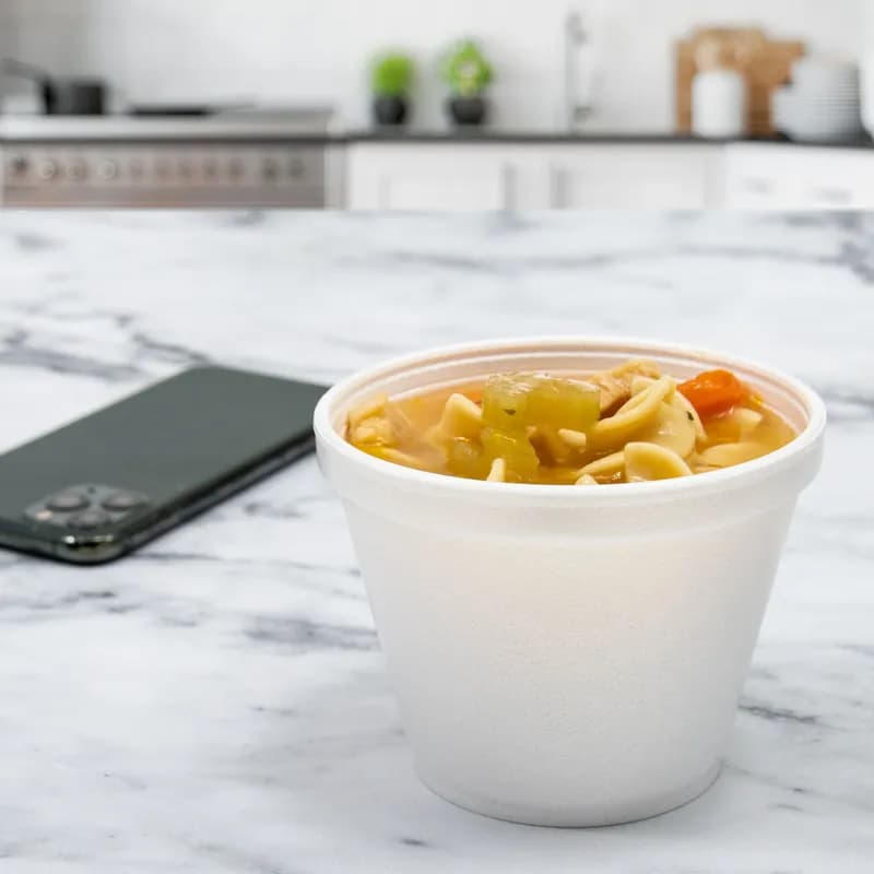 Dart® J Cup® Food Container Base 8 OZ EPS White Round Squat Insulated 50 Count/Pack 20 Packs/Case 1000 Count/Case