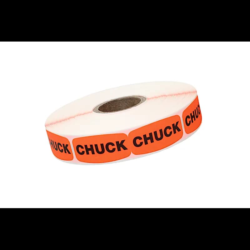 Chuck Label Black Fluorescent Red Short Oval Dayglo 1000 Count/Roll 50 Rolls/Case 50000 Count/Case