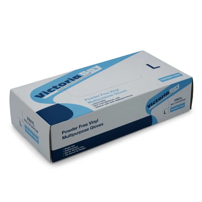 Victoria Bay General Purpose Gloves Large (LG) Clear Vinyl Powder-Free 100 Count/Pack 10 Packs/Case 1000 Count/Case