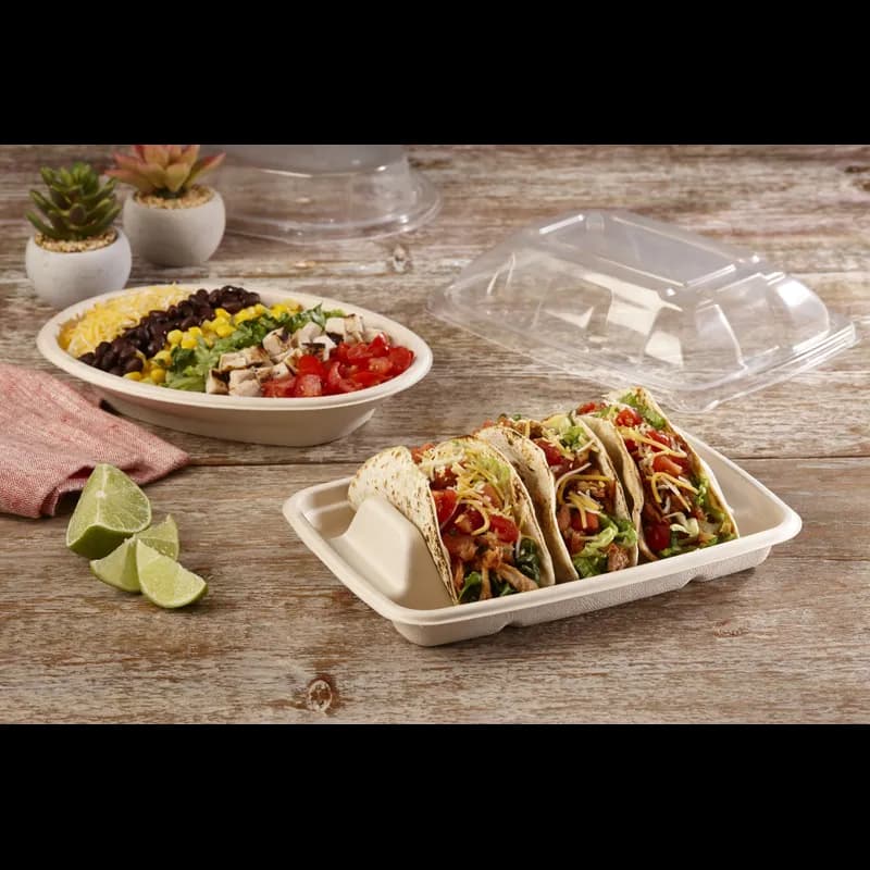 Taco Take-Out Tray 6.5X9X1.67 IN 3 Compartment Pulp Fiber Kraft Rectangle 300/Case