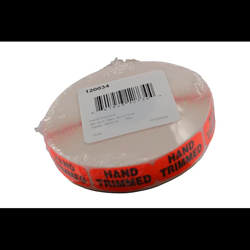 Hand Trimmed Label Black Fluorescent Red Short Oval Dayglo 1000 Count/Roll 50 Rolls/Case 50000 Count/Case